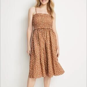 Women's Maurices Brown Polka Dot Smocked Midi Dress Small